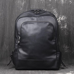 Black Leather Mens 14inch Laptop Backpack Backpacks School Backpack Travel Backpack for Men - imessengerbags