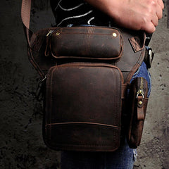 Biker Mens Leather Drop Leg Bag Waist Bag Belt Pouch Pack Side Bag for Men