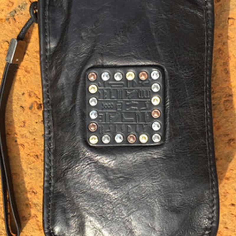 Handmade Genuine Leather Mens Clutch Cool Long Wallet Zipper Clutch Wristlet Wallet for Men - imessengerbags