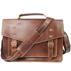 Vintage Brown Mens Leather Briefcase Work Handbag Black 14'' Computer Briefcases For Men - imessengerbags