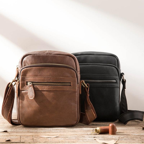 Black Cool Leather Mens 8 inches Vertical Side Bag Messenger Bags Brown Casual Bicycle Bags for Men