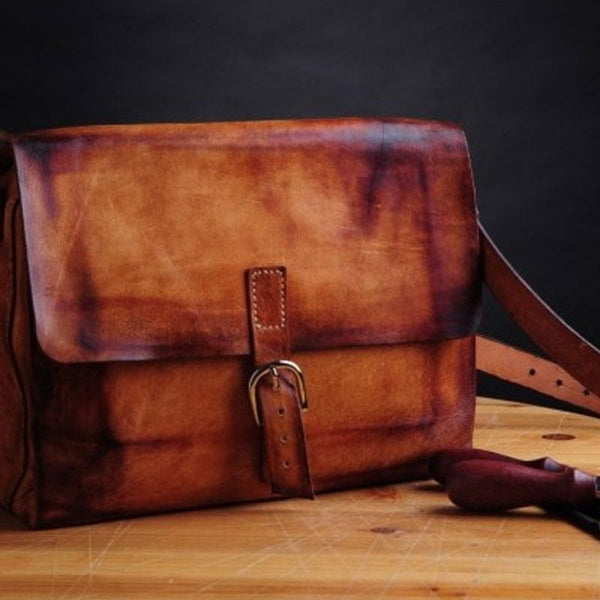 Handmade Vintage Brown Leather Mens Messenger Bag Shoulder Bag for Men