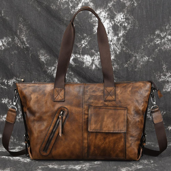 Casual Black Brown Leather Men Handbag Overnight Bags Travel Bags Weekender Bags For Men