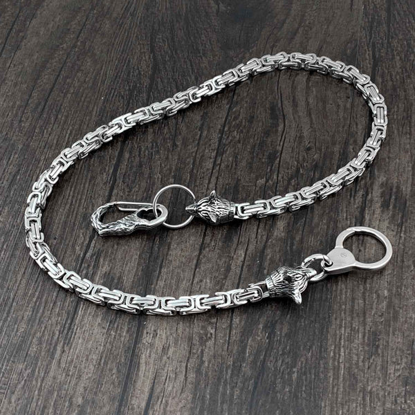 Wolf Head Stainless Steel Heavy STAINLESS STEEL Pants Chain Wallet Chain Double Chain For Men - imessengerbags