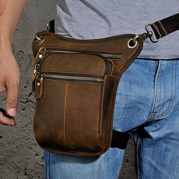 Biker Mens Leather Drop Leg Bag Waist Bag Side Bags Belt Pouch Pack for Men - imessengerbags