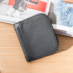 Black Cool Leather Mens Small Wallet Multicard Wallet Bifold Vintage Ultra Thin billfold Wallet for Men