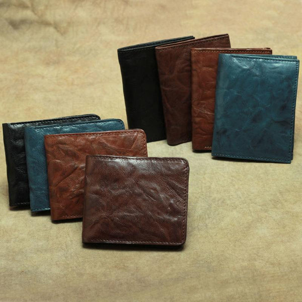 Vintage Brown Leather Men's Bifold Small Wallet Black Slim Vertical billfold Wallet For Men - imessengerbags