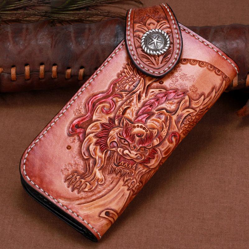 Handmade Leather Kylin Mens Chain Biker Wallet Cool Leather Wallet With Chain Wallets for Men - imessengerbags