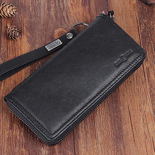 Genuine Leather Mens Cool Long Leather Wallet Zipper Clutch Wristlet Wallet for Men - imessengerbags