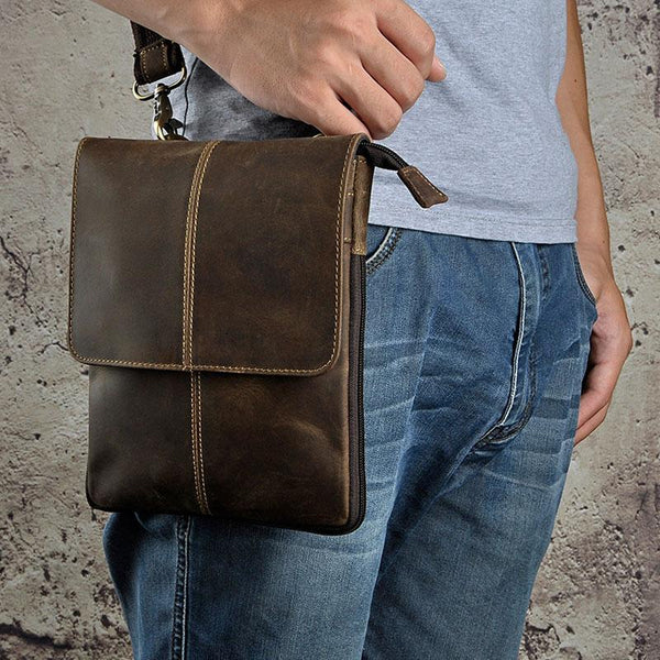 Mens Leather Small COURIER BAG Side Bag Waist Pouch Holster Belt Case Belt Pouch for Men - imessengerbags