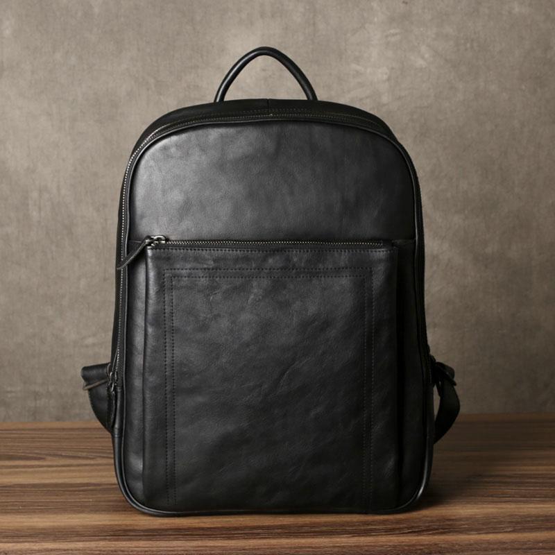 Genuine Leather Mens Cool Backpack Sling Bag Large Black Travel Bag Hiking Bag for men - imessengerbags
