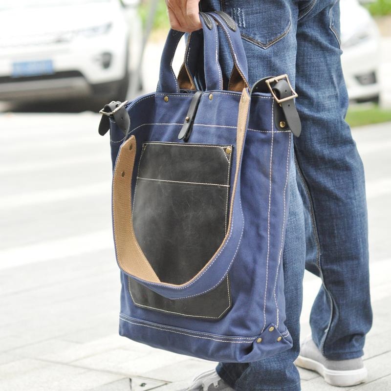 White Canvas Leather Mens Tote Handbags Messenger Bag Khaki Shoulder Tote Bag For Men and Women - imessengerbags