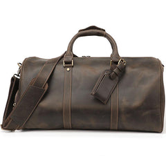 Black Leather Mens Casual Large Travel Bags Shoulder Weekender Bags Brown Duffle Bag For Men