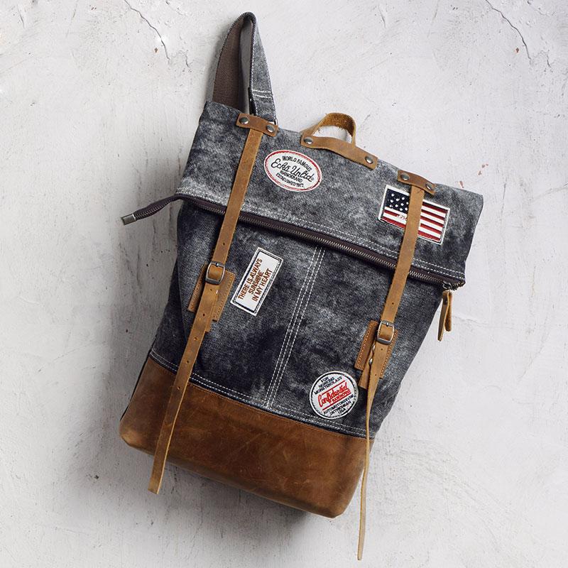 Cool Canvas Leather Gray Travel Bag Mens Backpack Canvas Canvas School Bag for Men - imessengerbags