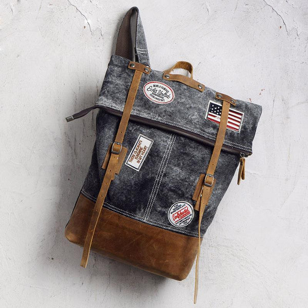 Cool Canvas Leather Gray Travel Bag Mens Backpack Canvas Canvas School Bag for Men - imessengerbags