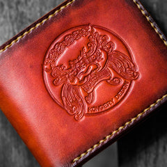 Handmade Leather Chinese Lion Tooled Mens billfold Wallet Cool Leather Wallet Slim Wallet for Men - imessengerbags