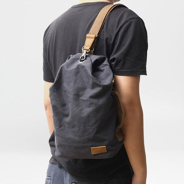 Cool Canvas Mens Sling Bag Backpack Travel Chest Bag Canvas Barrel Bag for Men