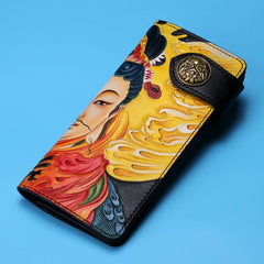 Handmade Leather Quan yin Buddha Mens Chain Biker Wallet Cool Leather Wallet With Chain Wallets for Men - imessengerbags