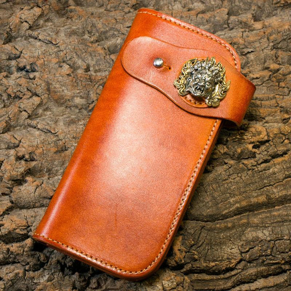 Handmade Long Wallet Mens Cool Leather Chain Wallet Biker Trucker Wallet with Chain - imessengerbags