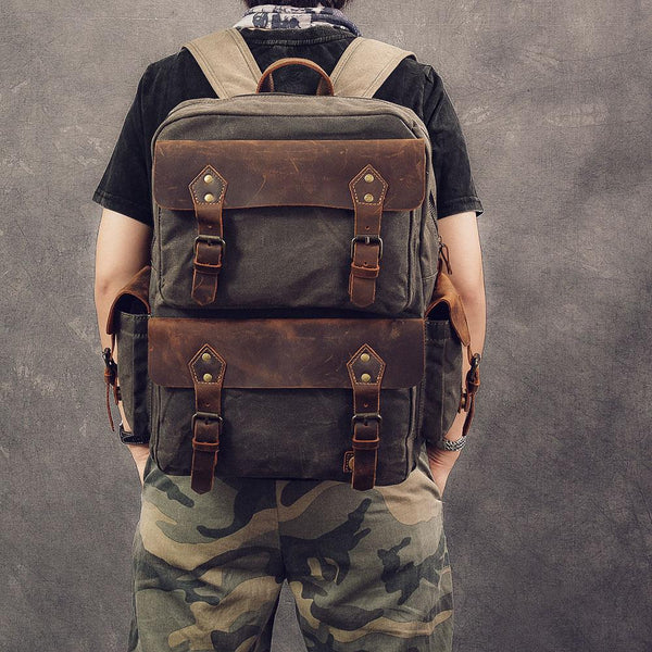 Waxed Canvas Backpack Waxed Canvas Backpack Rucksack Wasxed Canvas Backpack Canvas And Leather Backpack