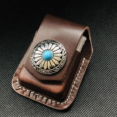 Black Handmade Leather Mens Monster Zippo Lighter Holders Lighter Case For Men - imessengerbags