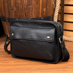 Cool Black Leather 10 inches Small Postman Bags Messenger Bag Courier Bag for Men