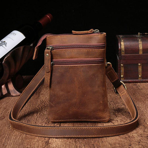 Vintage Leather Men's CELL PHONE HOLSTER Belt Pouch Waist Small Side Bag For Men - imessengerbags