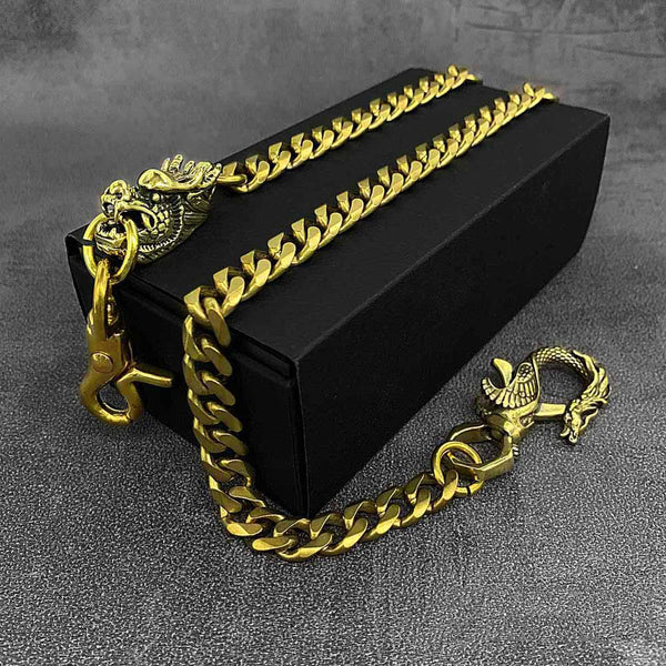 ZL Badass Gold Skull Mens Wallet Chain Biker Wallet Chain 18‘â€?Pants Chain for Men Brass / 40cm