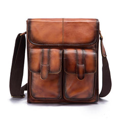 Cool Brown Leather Vertical Messenger Bag Men's Brown Side Bag Shoulder Bag Courier Bag For Men