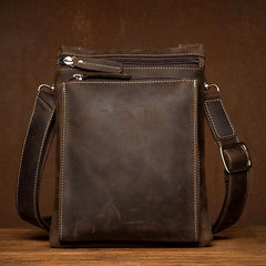 Dark Brown Cool Leather Small Vertical Side Bag Messenger Bags Courier Bag for Men - imessengerbags
