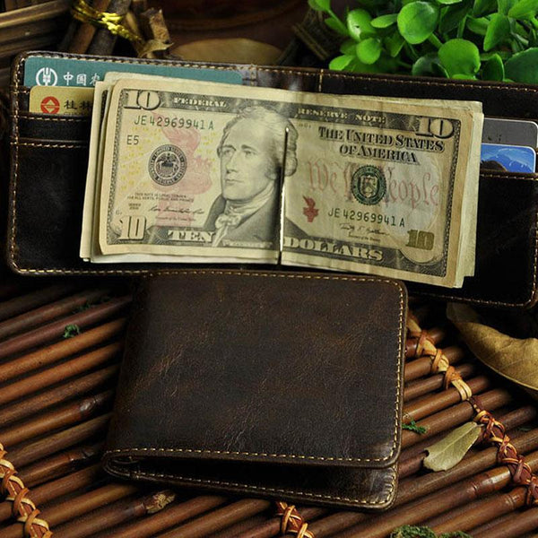 Cool Leather Mens Slim Small Wallet Money Clip Front Pocket Wallet for Men - imessengerbags