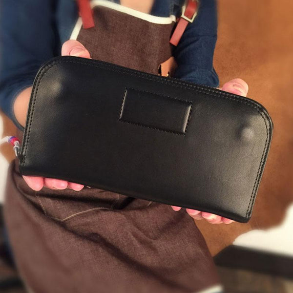 Genuine Leather Mens Cool Long Leather Wallet Zipper Clutch Wristlet Wallet for Men - imessengerbags