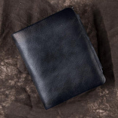 Cool Leather Brown Men's Zipper Blue billfold Small Wallet Trifold Wallet Card Wallet For Men