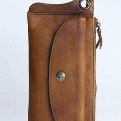 Handmade Mens Cool Long Leather Chain Wallet Cards Biker Trucker Wristlet Wallet - imessengerbags
