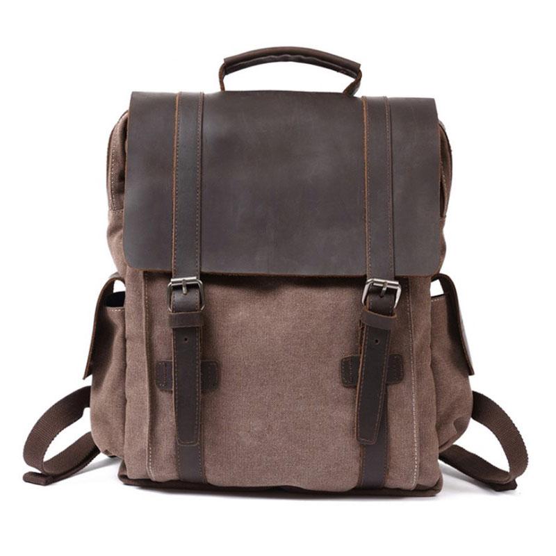 Mens Canvas Leather Backpack Canvas Travel Backpack Canvas School Backpacks for Men