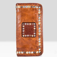 Handmade Leather Mens Cool Long Leather Wallet Zipper Clutch Wallet for Men