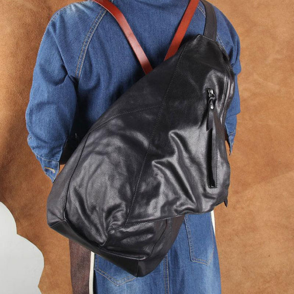 Genuine Leather Mens Cool Chest Bag Sling Bag Crossbody Bag Travel Bag Hiking Bag for men - imessengerbags