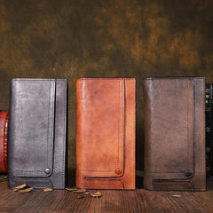 Cool Leather Brown Mens Long Wallet Gray Buckled Long Wallet Bifold Clutch Wallet Card Wallet for Men - imessengerbags