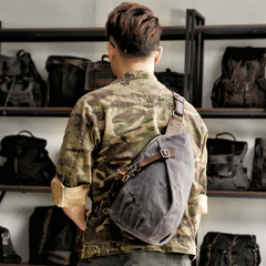 Cool Canvas Leather Mens Sling Bag Waterproof Chest Bag One Shoulder Backpack for Men - imessengerbags