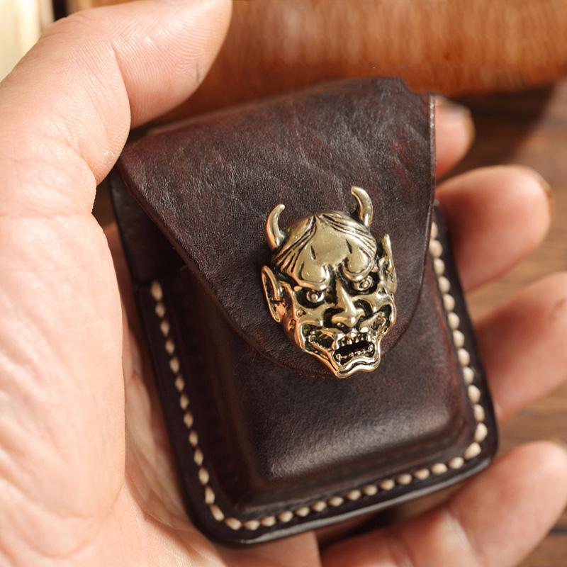Handmade Leather Mens Zippo Lighter Case With Belt Loop Cool Dark Brown Standard Zippo Lighter Holders For Men - imessengerbags