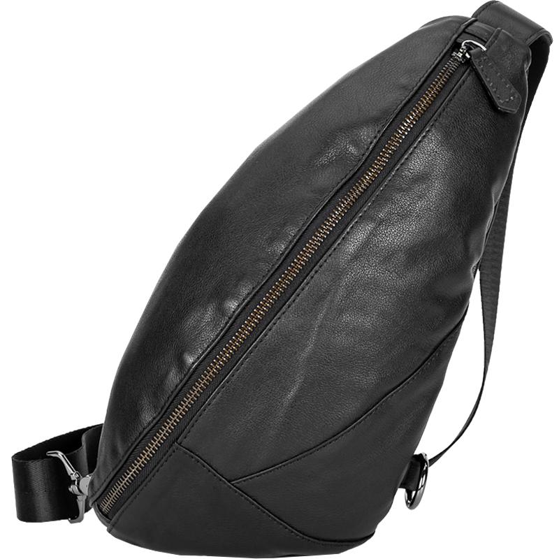Black Cool Leather Mens Sling Bag Chest Bag Black Sling Pack One Shoulder Backpack for Men - imessengerbags