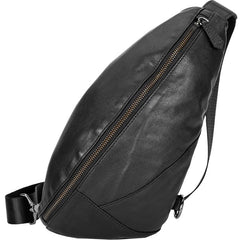 Black Cool Leather Mens Sling Bag Chest Bag Black Sling Pack One Shoulder Backpack for Men - imessengerbags