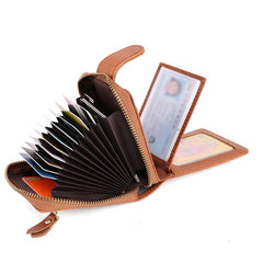 RFID Brown Leather Men's Zipper Small Card Wallet Small Card Holder For Men - imessengerbags