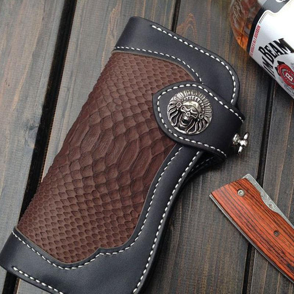 Handmade Leather Biker Wallet Mens Cool Chain Wallet Trucker Wallet with Chain - imessengerbags