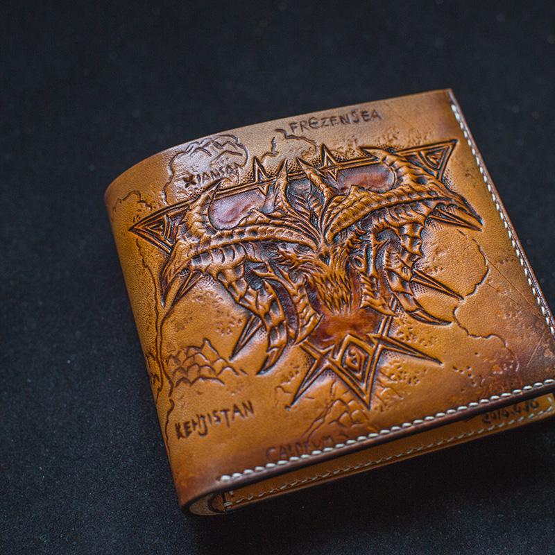 Handmade Leather Diablo Skull Tooled Mens billfold Wallet Cool Slim Wallet Biker Wallet for Men - imessengerbags