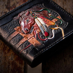 Handmade Leather Fine Horse Tooled Mens billfold Wallet Cool Leather Wallet Slim Wallet for Men - imessengerbags