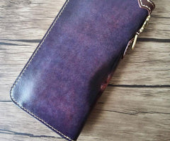 Handmade Leather Ganesha Tooled Mens Long Wallet Cool Leather Wallet Clutch Wallet for Men - imessengerbags