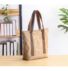 Casual Canvas Mens Womens Large 14‘’ Khaki Handbag Tote Bag Brown Shoulder Bag Tote Purse For Men - imessengerbags
