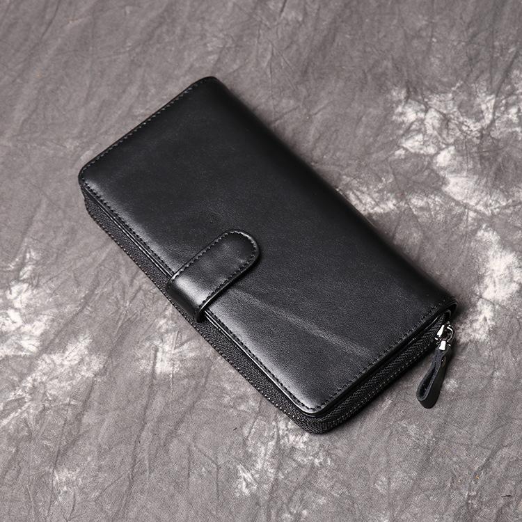 Simple Black Leather Long Wallet for Men Bifold Long Wallet Lot of Cards Wallet For Men - imessengerbags