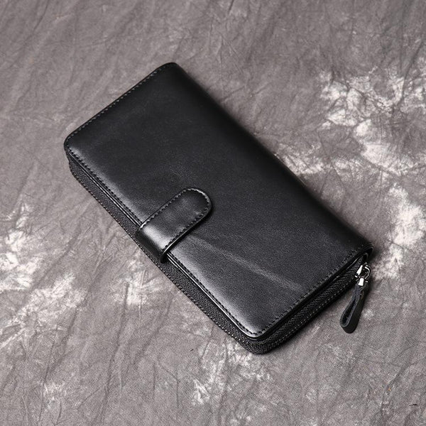 Simple Black Leather Long Wallet for Men Bifold Long Wallet Lot of Cards Wallet For Men